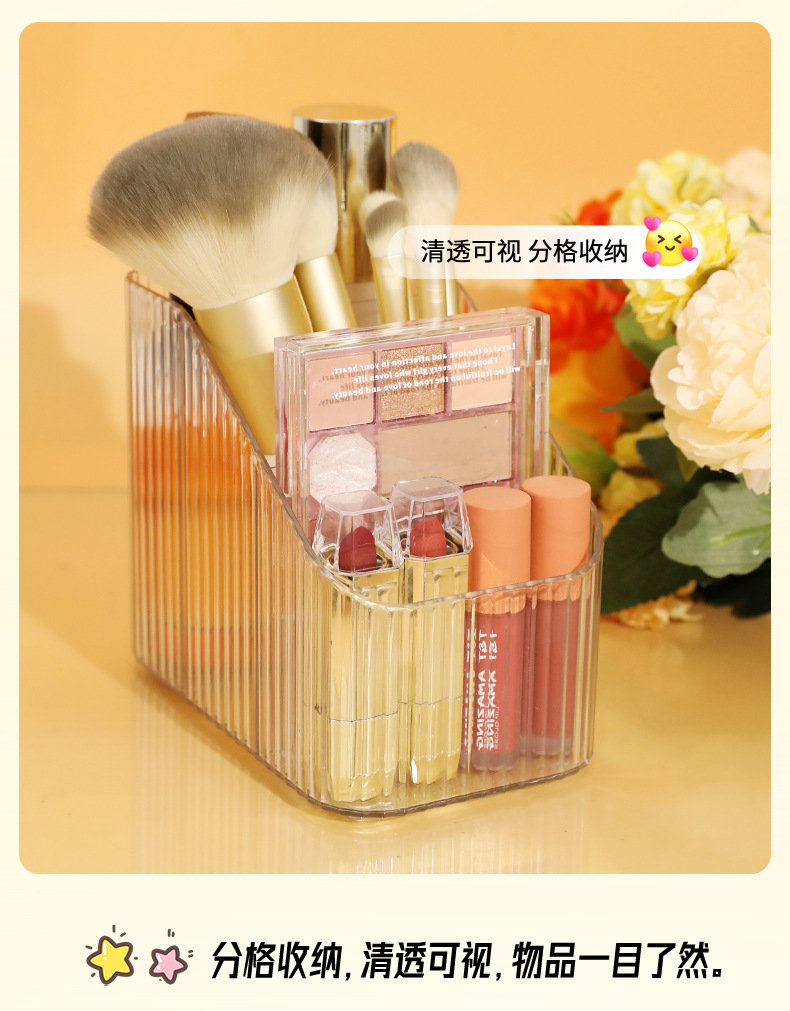 The transparent cosmetic storage box on the desk exudes a high-end feel. The light luxury acrylic dressing table storage box and pen holder are suitable for office use pic 26