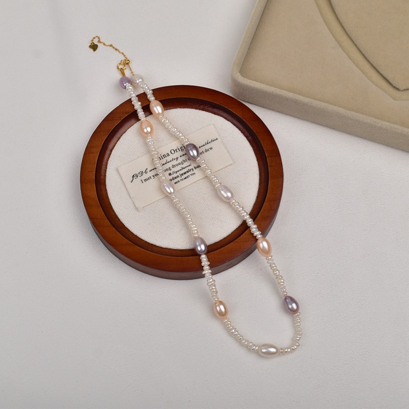 天然珍珠项链女高级轻奢糖果色拼接串珠锁骨链温柔气质巴洛克项链详情10