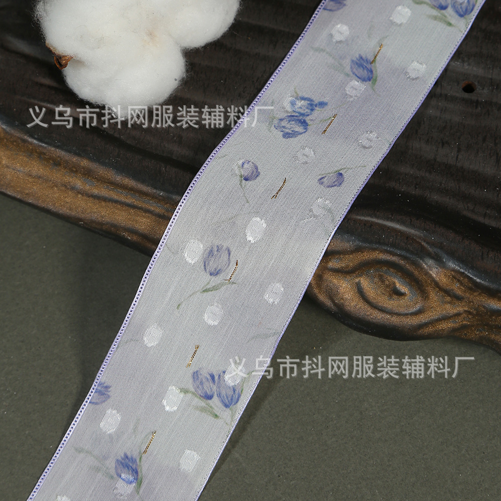 彩色郁金香花朵雪纱带DIY蝴蝶结发饰印花丝带鲜花材料礼盒diy辅料详情12