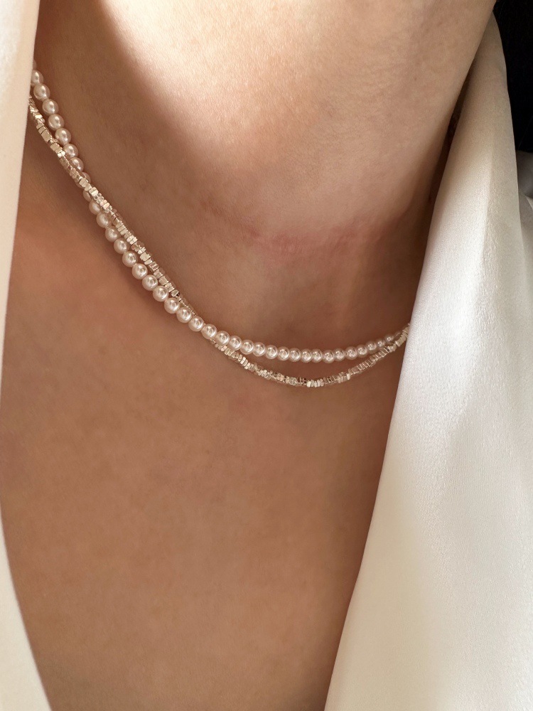 The entire S925 sterling silver Shijia pearl wound necklace features a niche design for women, a neckchain, a collarbone chain, and a light luxury chain pic 6