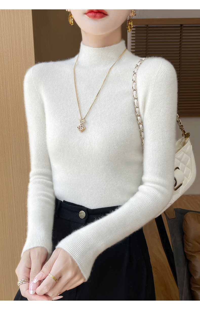 高端纯羊毛毛衣女士半高领秋冬季内搭打底衫针织衫上衣修身显身材详情22