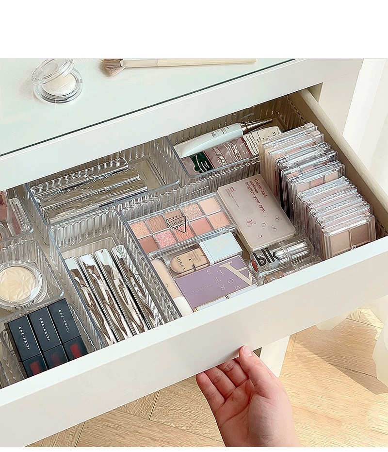 亚克力分格盒化妆品桌面透明多层长方形塑料客厅整理盒抽屉收纳盒01470-2132详情9