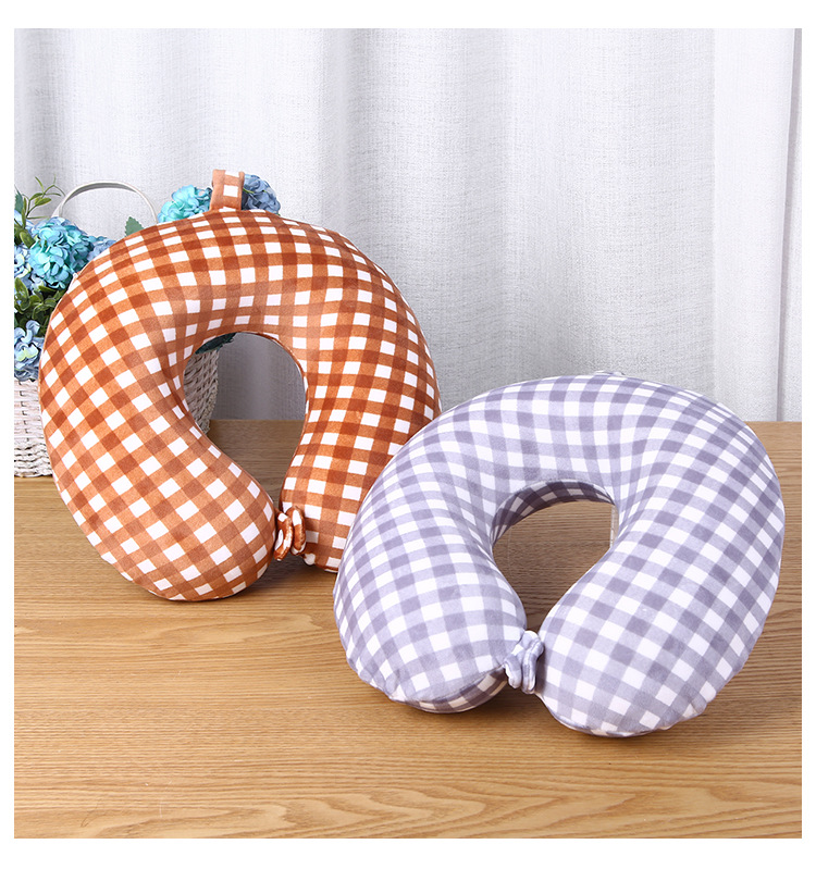素色格子U型枕慢回弹记忆棉护颈枕旅行户外汽车u形枕头旅行便携详情8