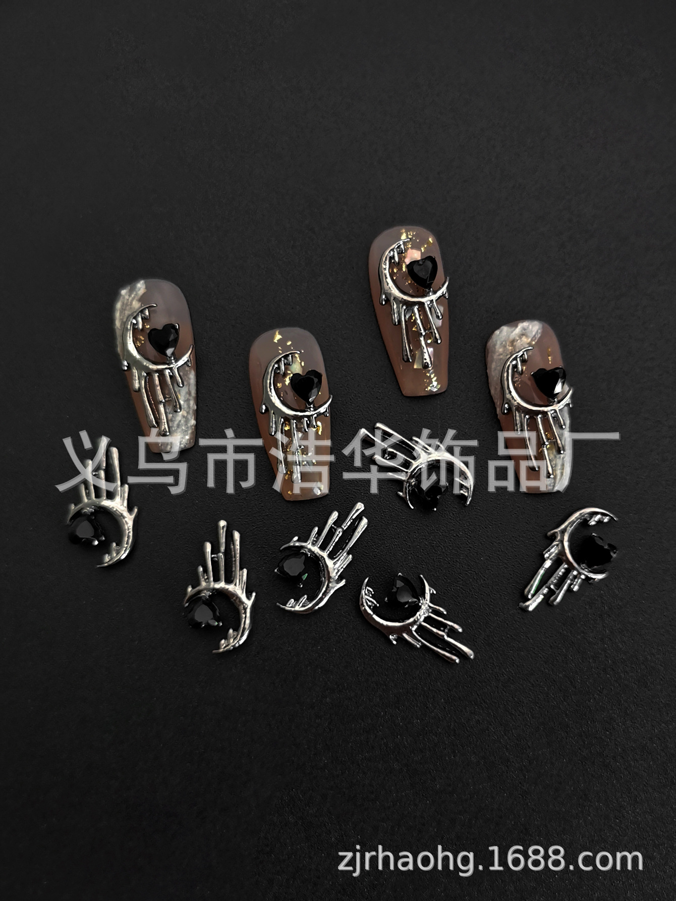 Punk-style Halloween cross alloy nail accessories, star moon heart-shaped nail accessories, nail drill wholesale pic 5