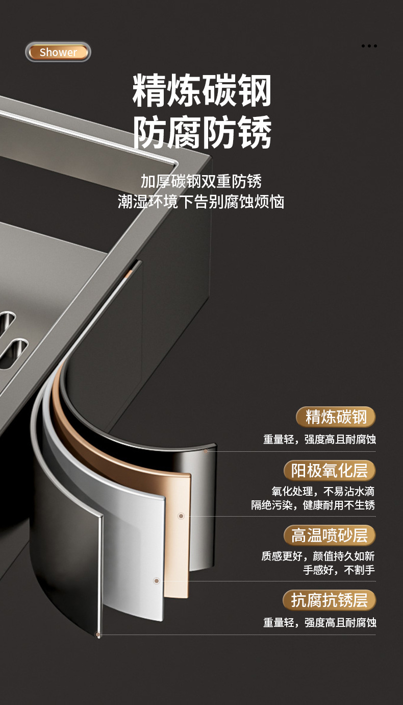 卫生间置物架免打孔浴室洗漱台洗澡洗手间壁挂式墙上厕所收纳架子详情11