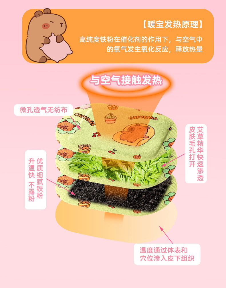 天虹新款手足暖宝卡皮巴拉暖手袋艾草热敷暖脚贴防寒居家暖贴暖宝宝热敷贴详情6