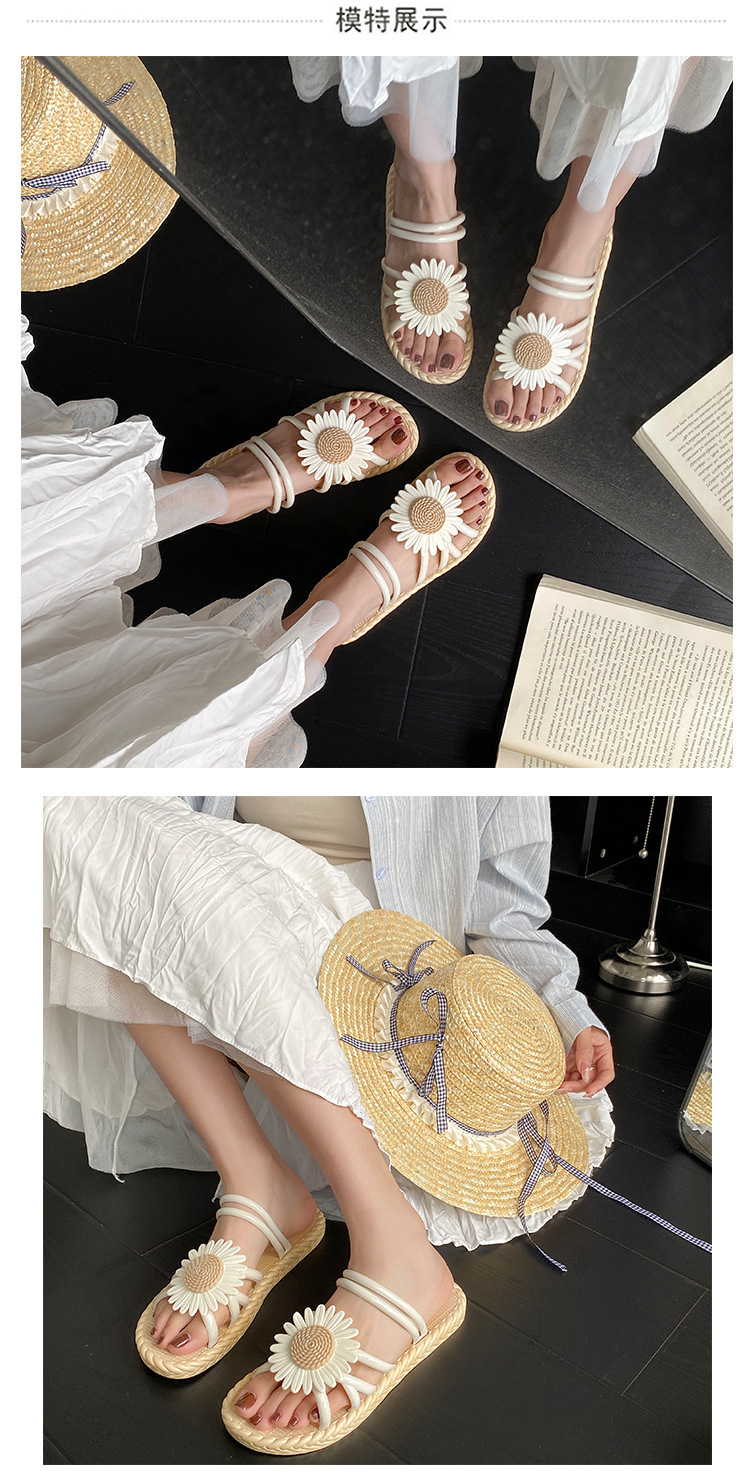 新款时尚花朵女鞋夏季草编拖鞋民族风罗马鞋沙滩一字拖两穿鞋凉鞋详情4