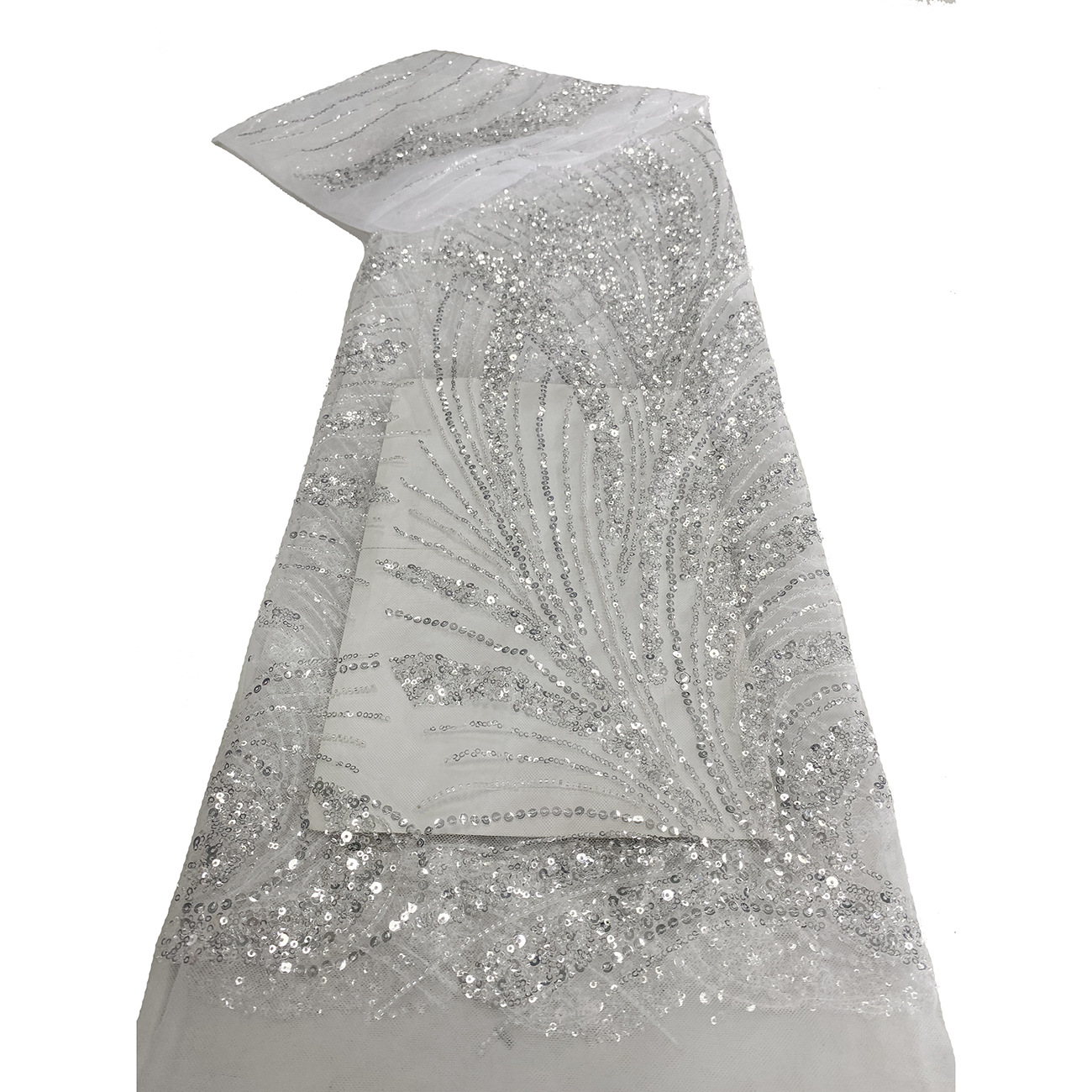 工厂现货珠管珠子亮片网布蕾丝绣花婚纱礼服面料EMBROIDERYLACE详情5