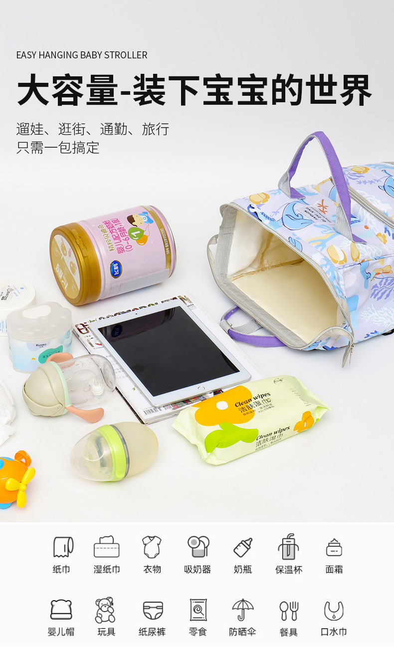 大容量妈咪包外出多功能宝妈收纳包保温铝箔独立奶仓便携母婴包详情6