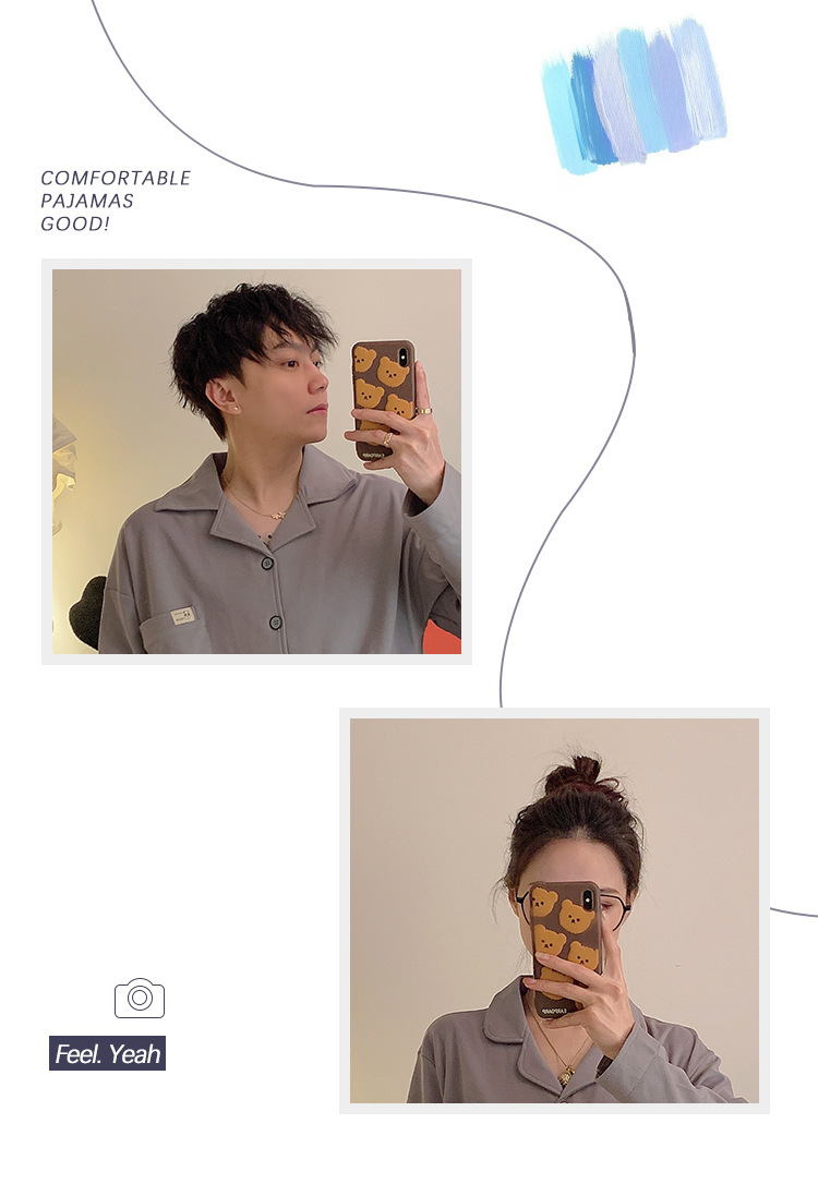 Couple pajamas for women in Spring/Autumn 2024: Long-sleeved shirts, long pants, solid-color cardigans for men. New home wear sets that can be worn outside pic 4