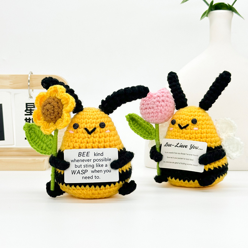 Cross-border finished hand-knitted dolls, bee-hugging small flowers, tulips, roses, cartoon and cute desktop ornaments pic 17