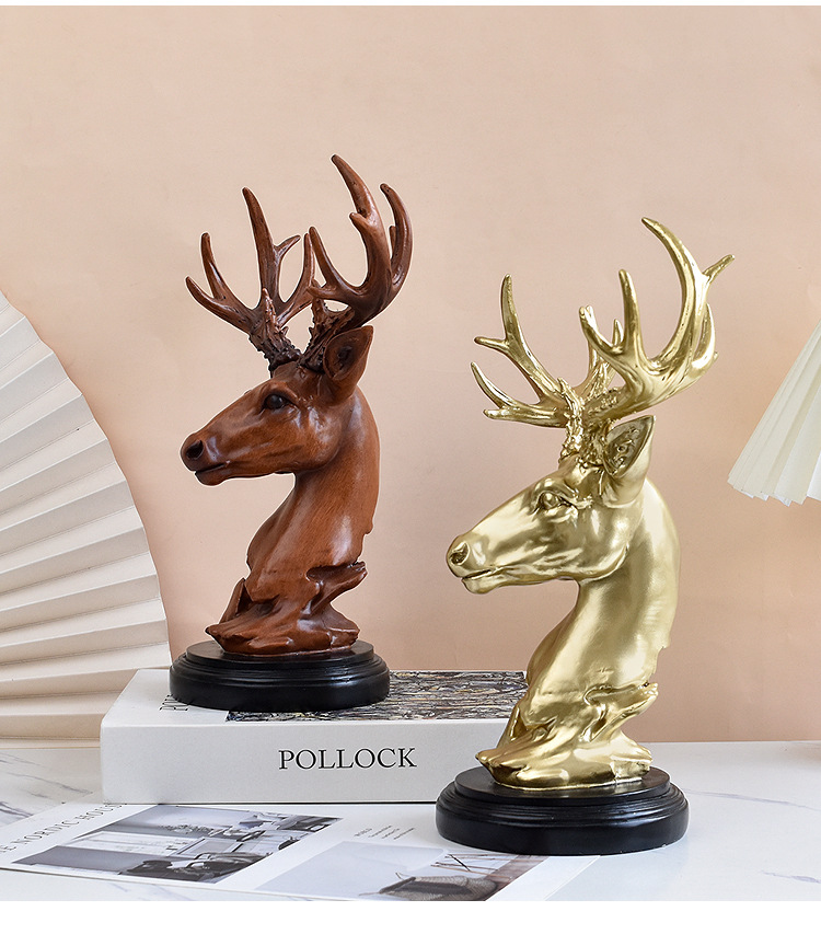 跨境创意轻奢招财鹿摆件办公室桌面树脂工艺品客厅玄关电视柜装饰详情7