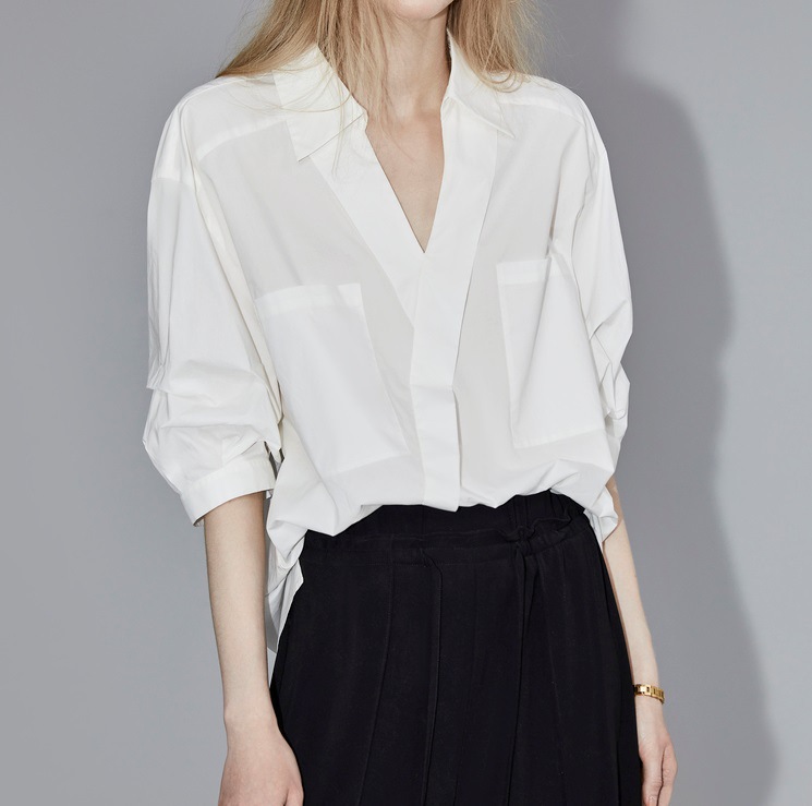 White long-sleeved design shirt for women 2023 Summer new style loose and slimming light luxury top for women pic 1