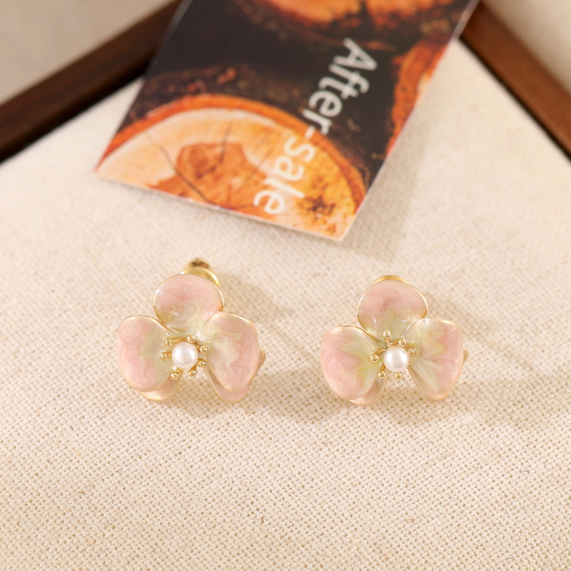 2024年新款小清新彩色滴釉花朵耳夹925银针ins风小众通勤百搭耳钉详情24