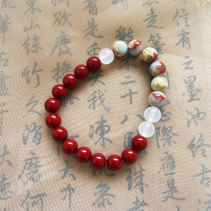 High-end Chinese-style new Chinese-style natural cinnabar bracelet, Kunlun white jade Shoushan stone bracelet, suitable for both men and women pic 8