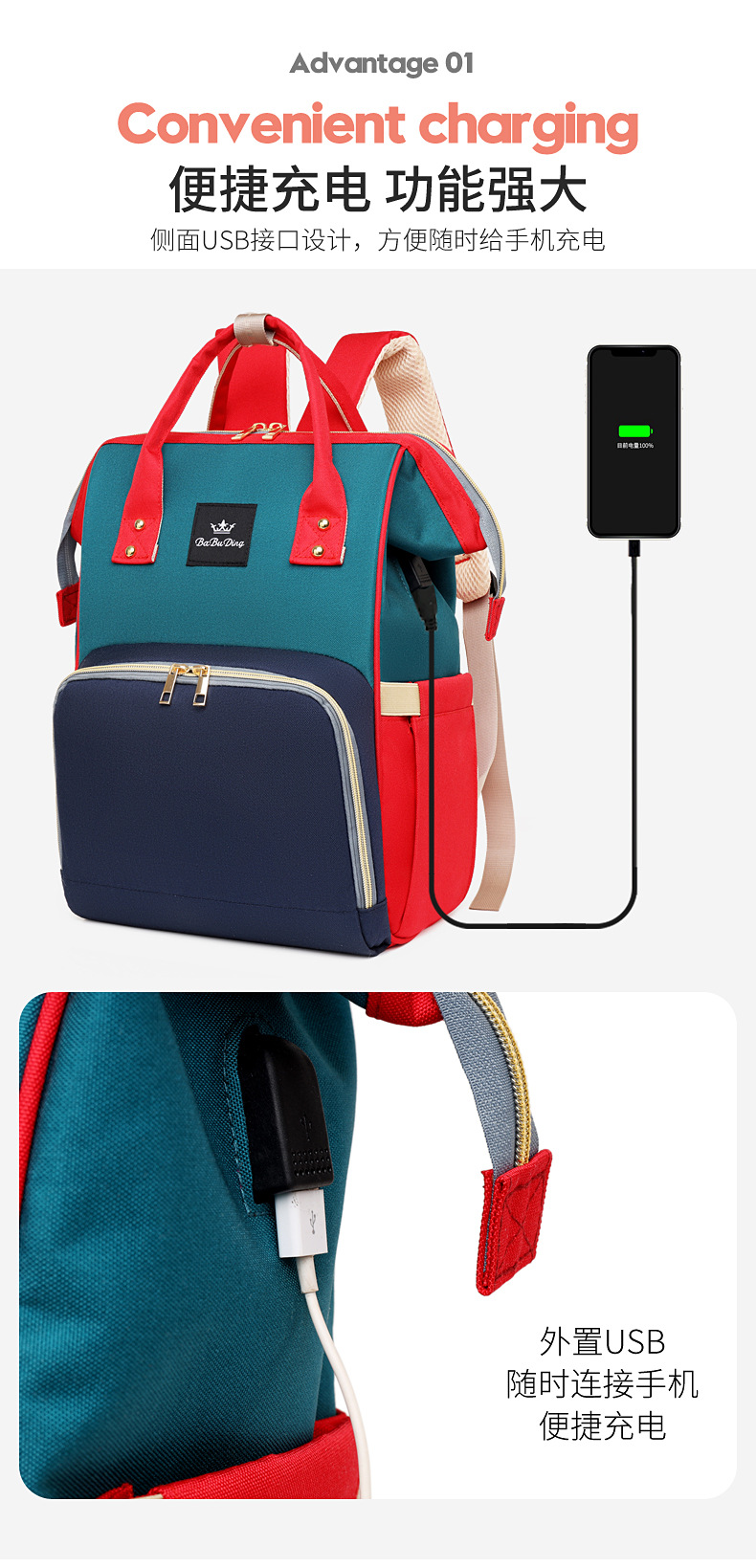 新款妈咪包双肩包大容量撞色原宿风双肩背包休闲旅行单肩手提斜挎详情4