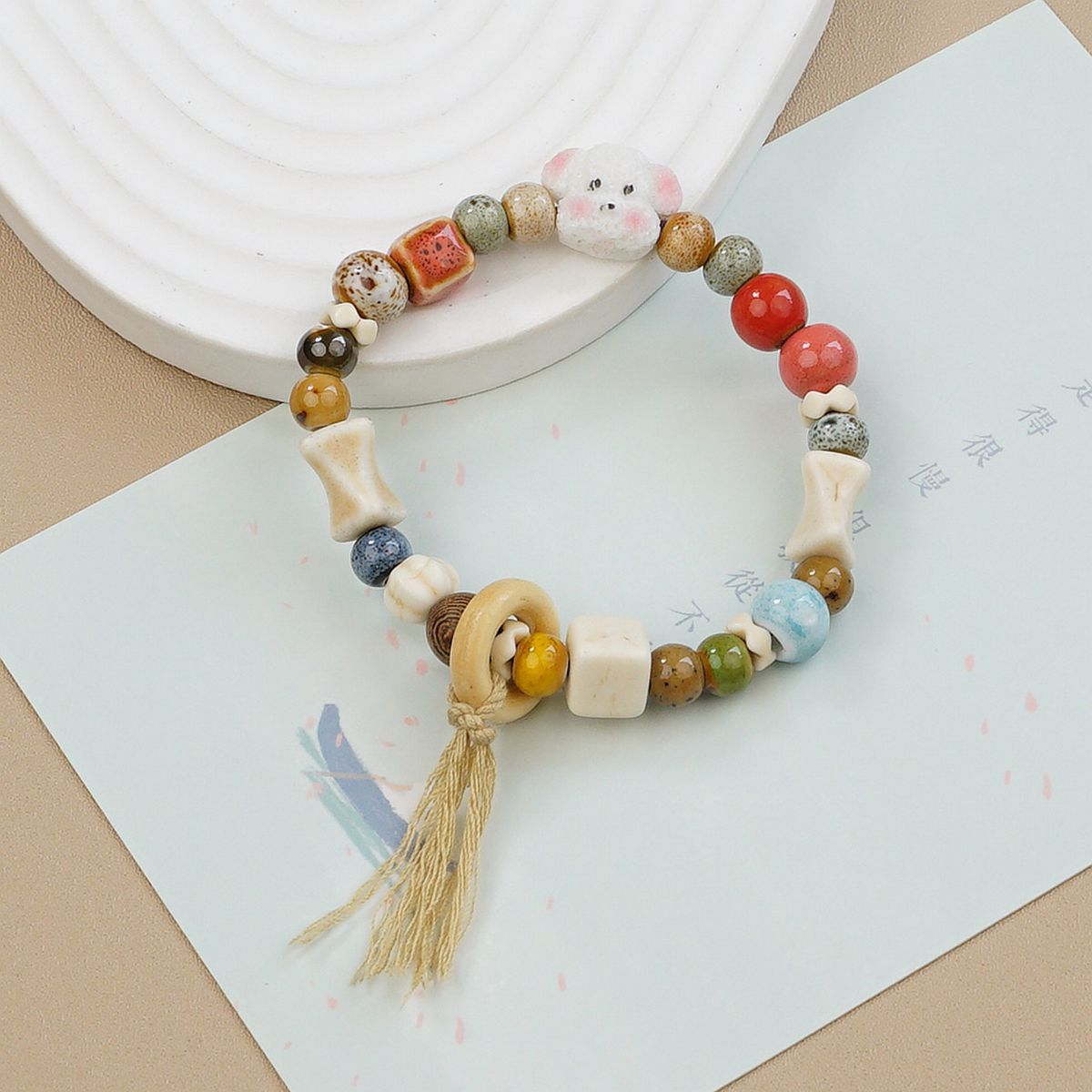 Jingdezhen ceramic bracelets, cartoon with texture, Teddy dog handcrafted ornaments, bracelets, student gifts, and street vending accessories pic 5