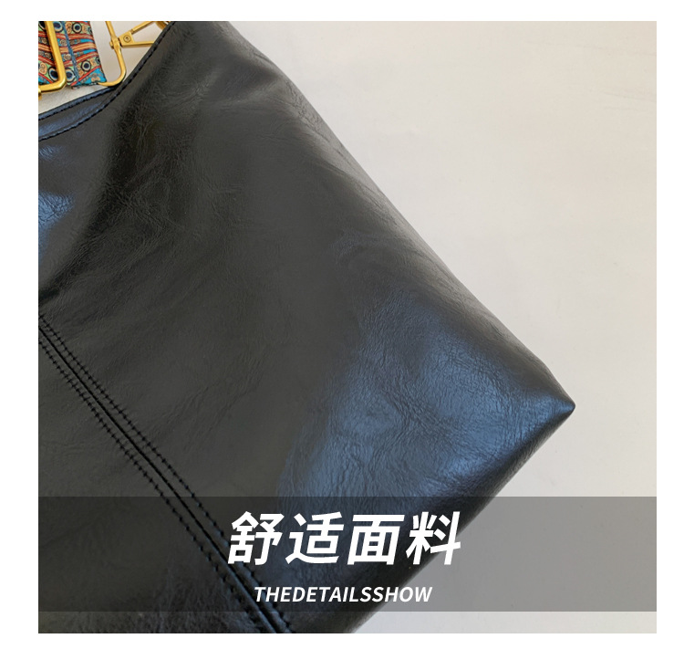 复古纯色单肩包包女2024新款大容量亮面软PU单肩斜挎包腋下托特包详情3