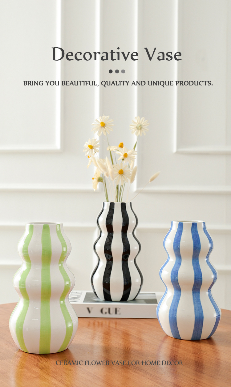 2026 New Nordic minimalist hand-painted striped vase Ceramic decoration, high-end living room flower arrangement, creative home desktop decoration pic 1