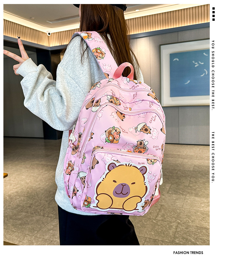 可爱印花卡通大容量卡皮巴拉书包时尚男孩女童学生轻便百搭双肩包详情2