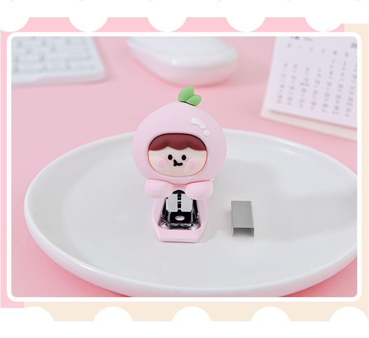 创意小白桃订书机可爱卡通造型10号装订机学生便携省力中型订书器详情12