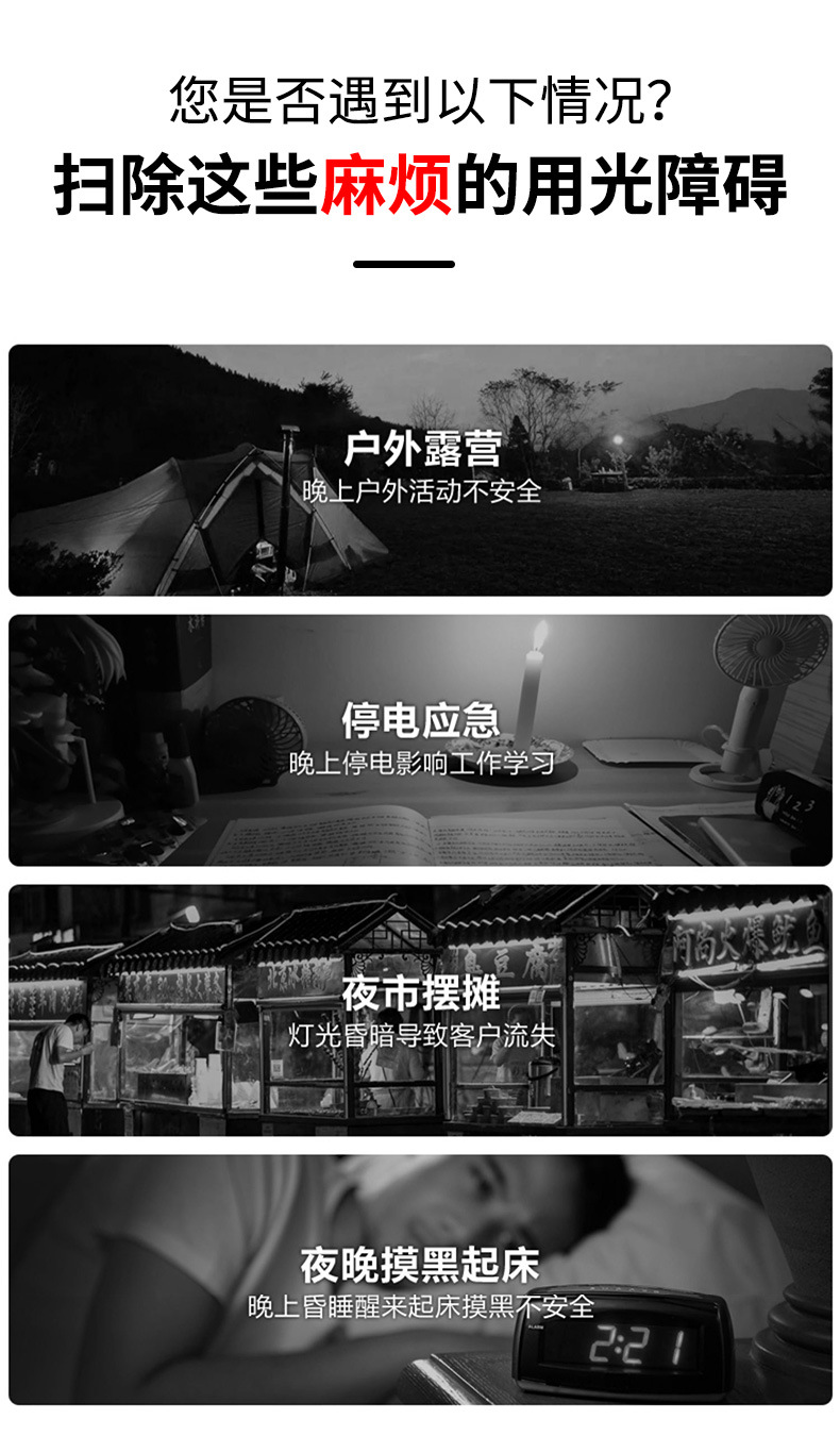 usb rechargeable bulb, night market stall light, household power outage emergency lighting, outdoor led camping light, battery life pic 2