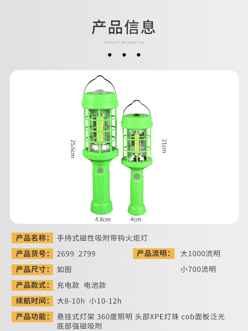 Cross-border camping lamp, handheld high-intensity outdoor lighting lamp, magnetic 360° light hanging auto repair work lamp pic 5
