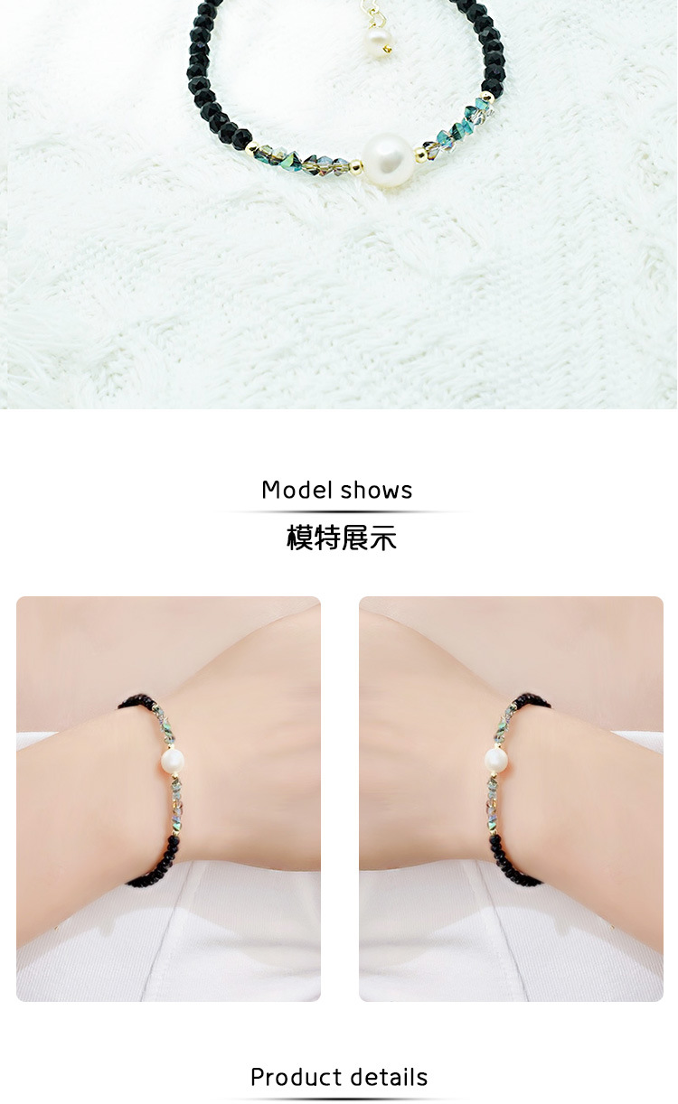 幽灵黑尖晶单层设计手链切面水晶淡水珍珠手链简约风格手链批发详情5