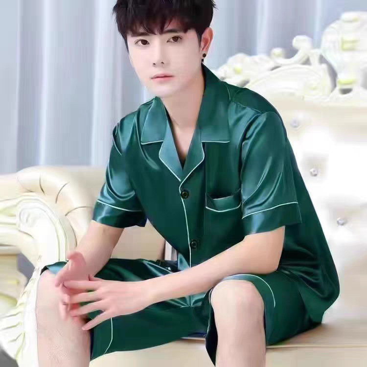 冰丝睡衣男夏季短袖长裤薄款纯色高级感仿真丝绸家居服直播两件套详情15