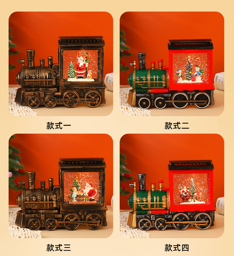 新款圣诞老人注水桌面装饰摆件 仿古火车音乐盒小夜灯 圣诞节礼物详情8