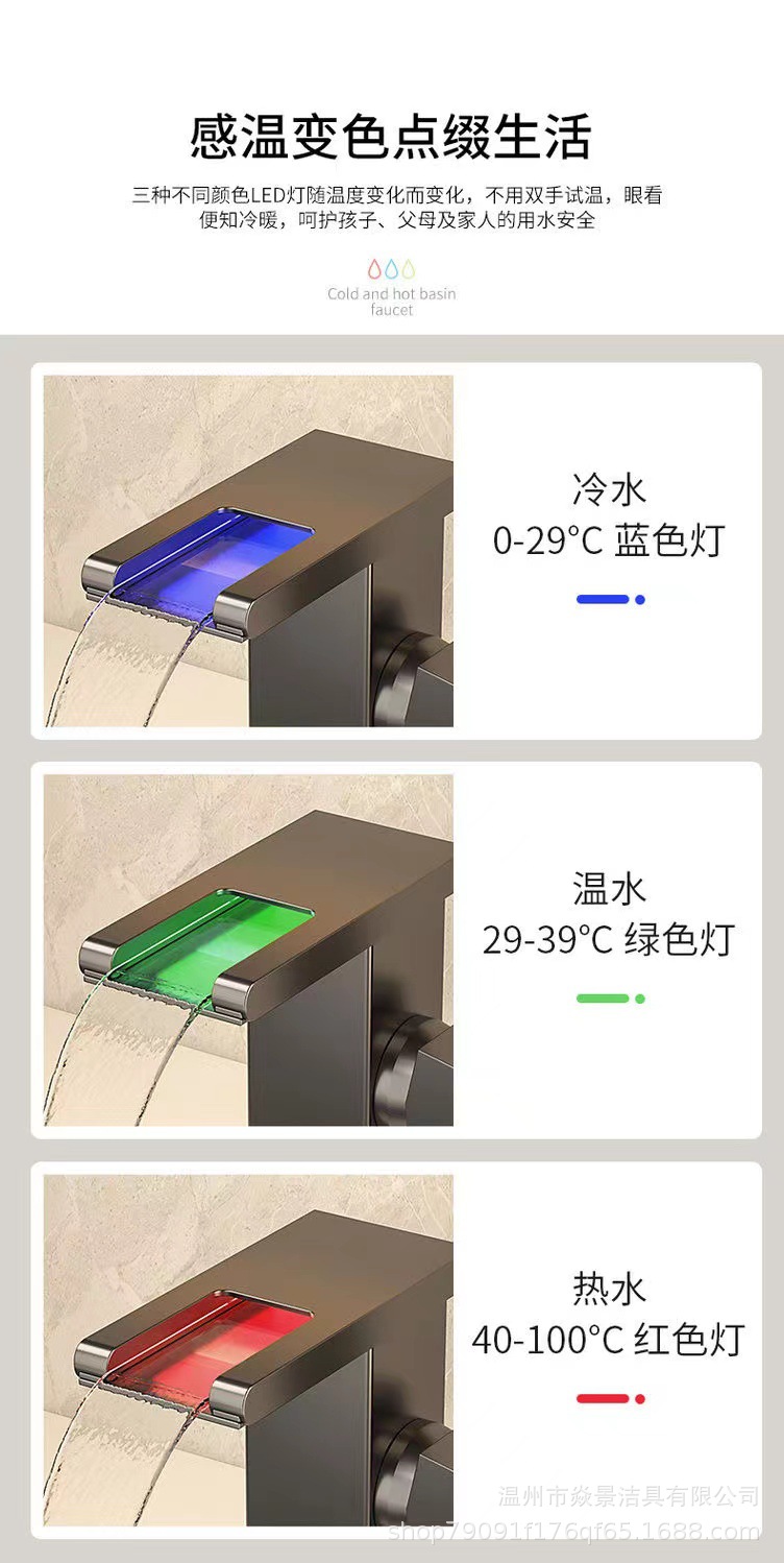 电商跨境LED灯瀑布水龙头面盆洗手盆台上盆台下盆家用冷热水龙头详情5