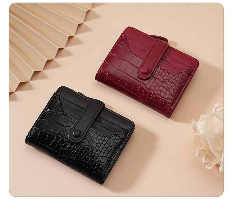 跨境女士马卡龙短款韩版钱包鳄鱼纹多卡位日常百搭清新女士钱包详情9
