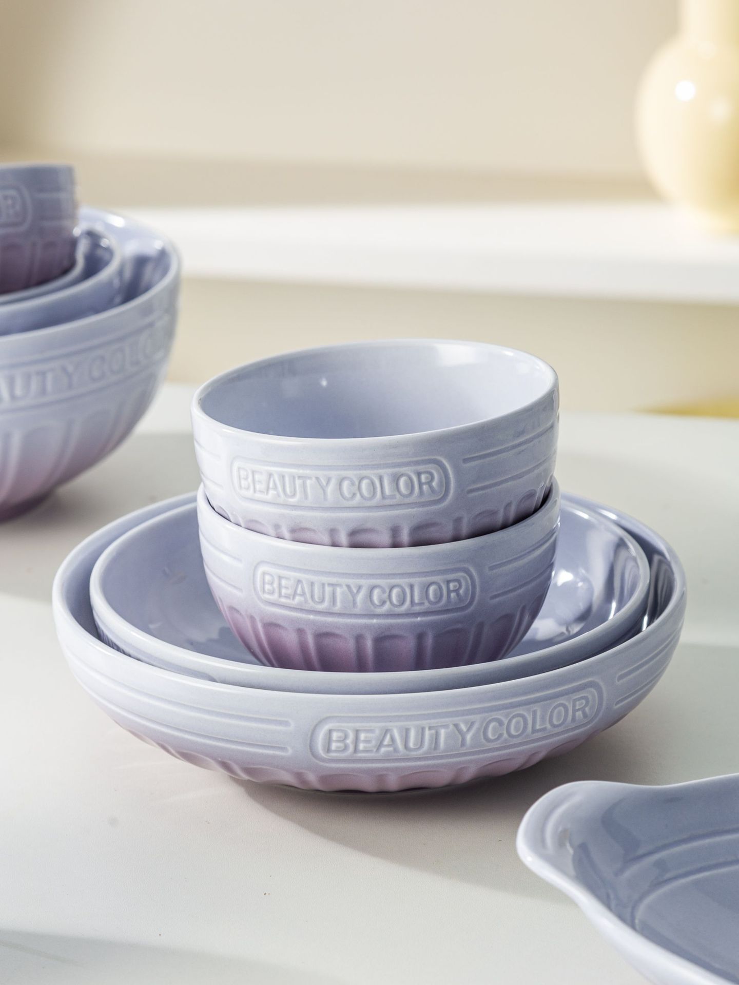 渐变紫北欧高颜值碗盘套装家用陶瓷米饭碗圆盘汤碗乔迁高级感餐具详情13