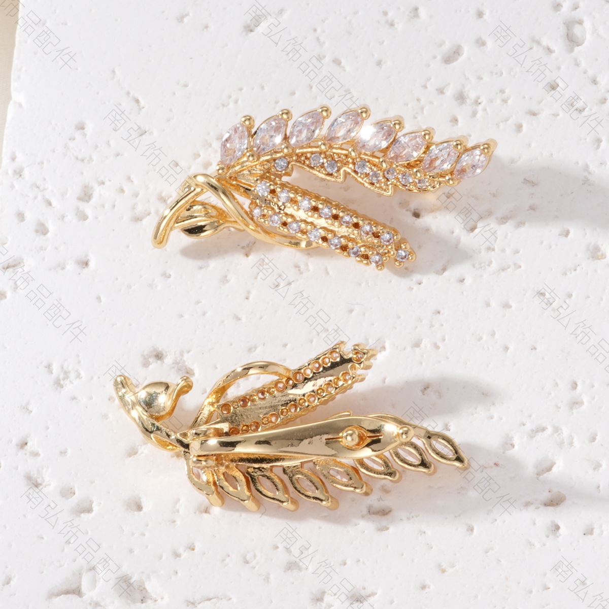 Copper-plated real gold color retention, zirconium-inlaid feather and leaf necklace, universal buckle, pendant, DIY high-end pendant accessory pic 8