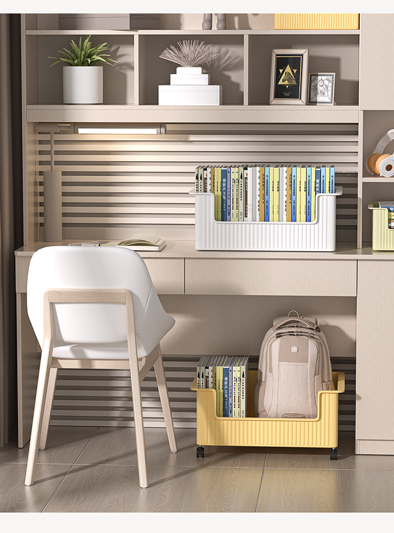 Under the desk book storage box, schoolbag pulley, movable book box, student classroom desktop book storage box, bookshelf pic 20