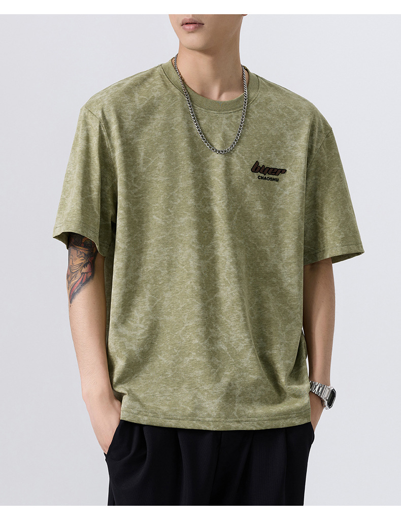 2025夏季新款重磅美式复古休闲短袖T恤男大码宽松潮牌薄款体恤详情14