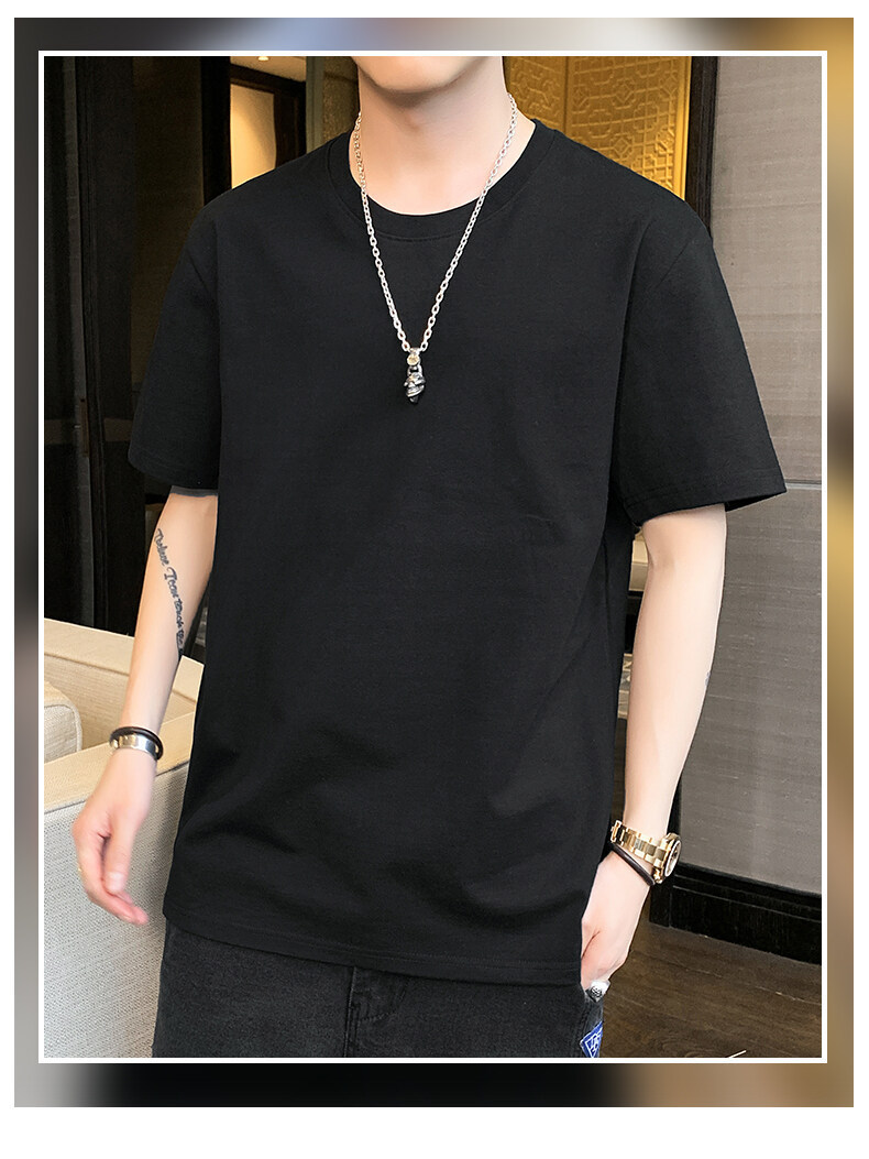 Pure cotton short-sleeved T-shirt for men, Hong Kong-style loose T-shirt, small drop shoulder, combed cotton, oversized, high-quality solid color base pic 14