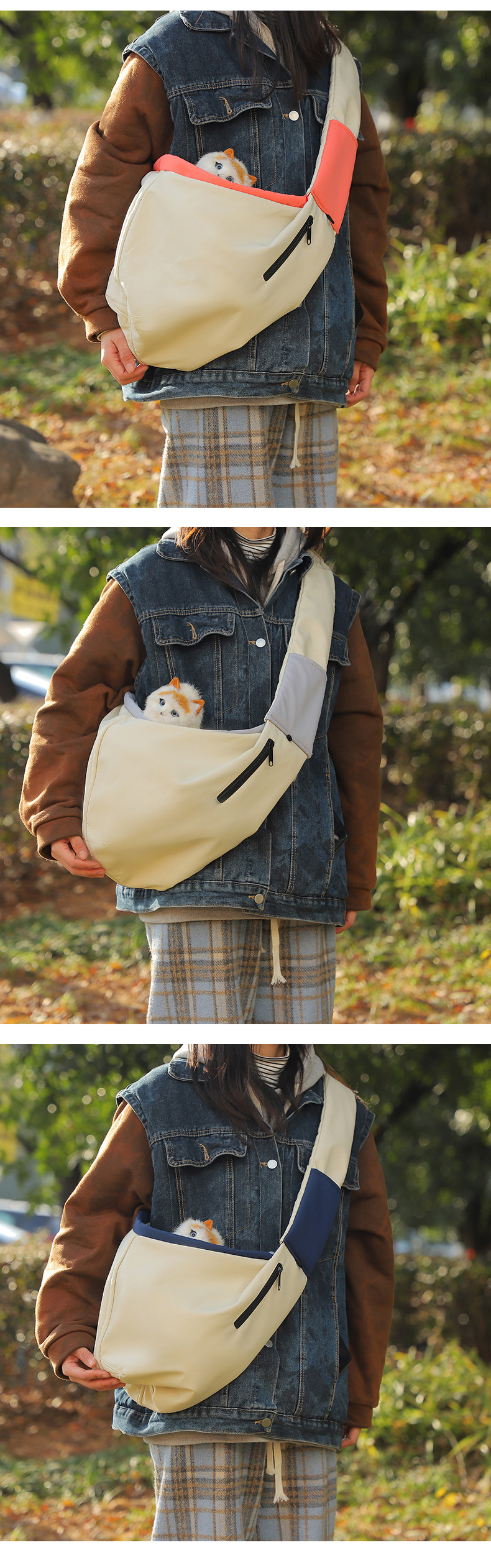 Rongka Pet Cross-border Pet Outing Tote Bag, foldable, portable, breathable cat bag, simple solid color cat and dog pet bag pic 10