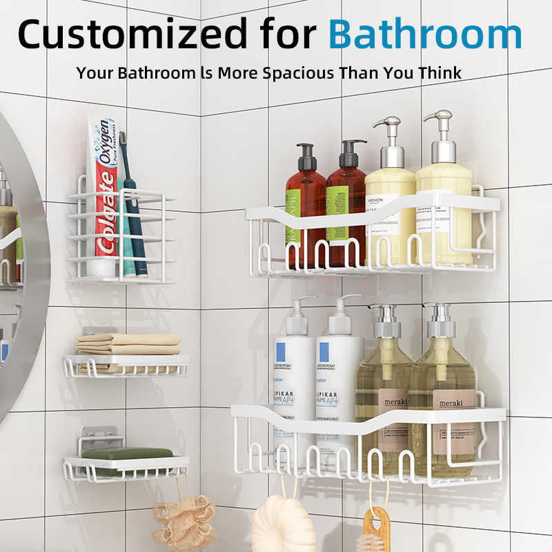 亚马逊新款浴室置物架卫生间收纳架免打孔墙上壁挂洗漱用品置物架详情2