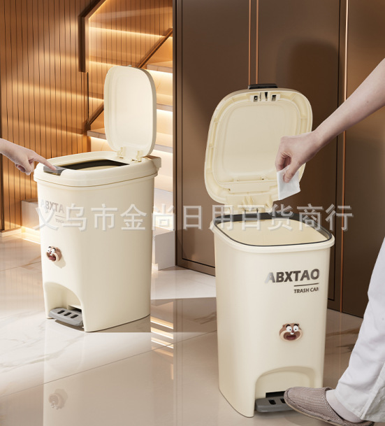 Square double-opening trash can (printed + Longbao) foot-operated covered kitchen and bathroom anti-odor household trash can pic 2