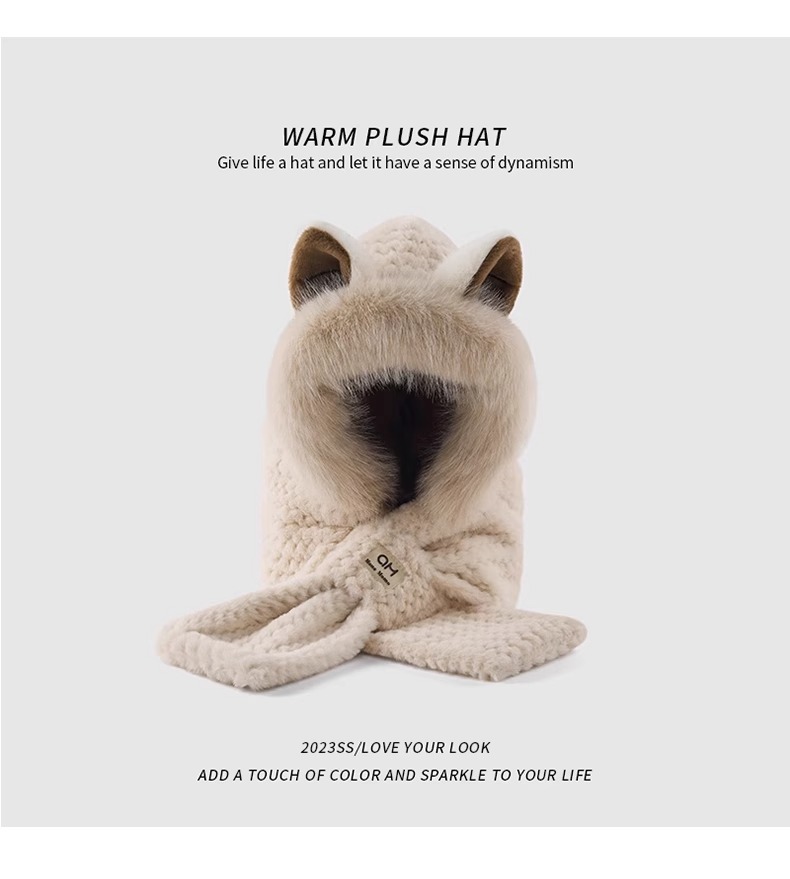 Fox ear hat for women, new autumn and winter fashion, scarf and scarf, warm and cute fur all-in-one hat for women pic 12
