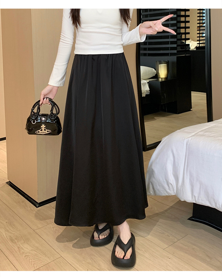 French acetate satin half skirt for women 2024 Spring/Summer pleated long skirt with elastic and tight waist, A-line large swing umbrella skirt pic 53