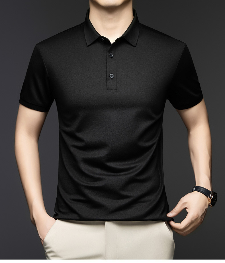Solid color Polo shirt made of mulberry silk for men, summer 2025, casual lapel, breathable and simple short-sleeved T-shirt for men pic 13