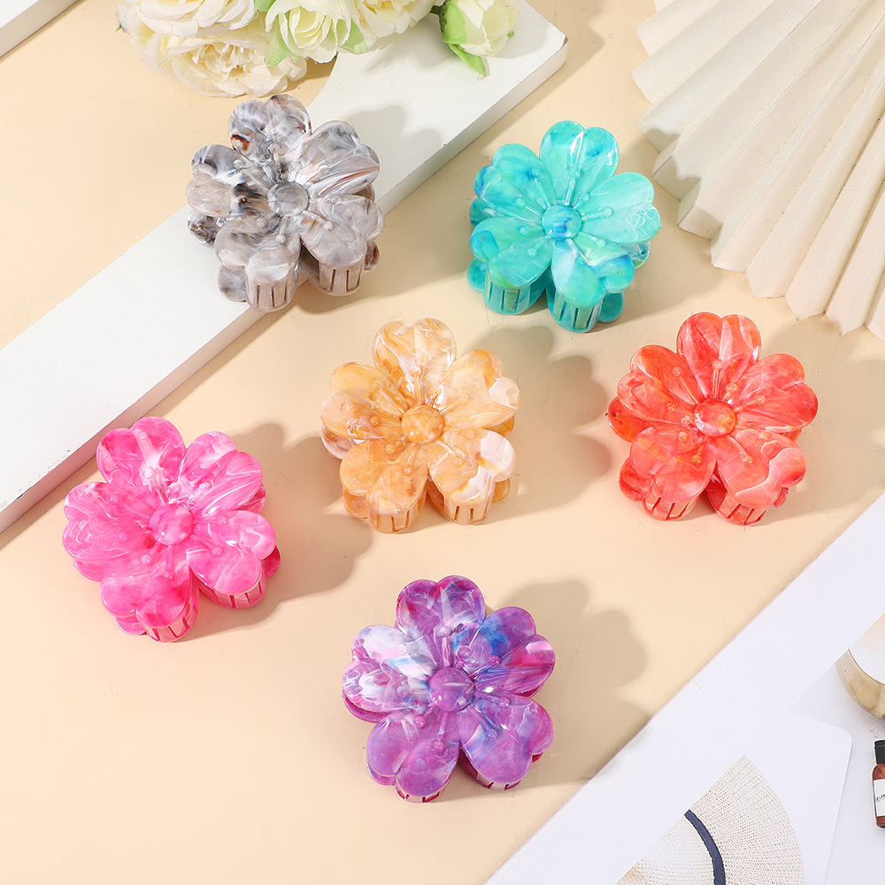 2025年夏季新款多巴胺大理石纹发夹饰品抓夹紫荆花高级感鲨鱼夹详情4