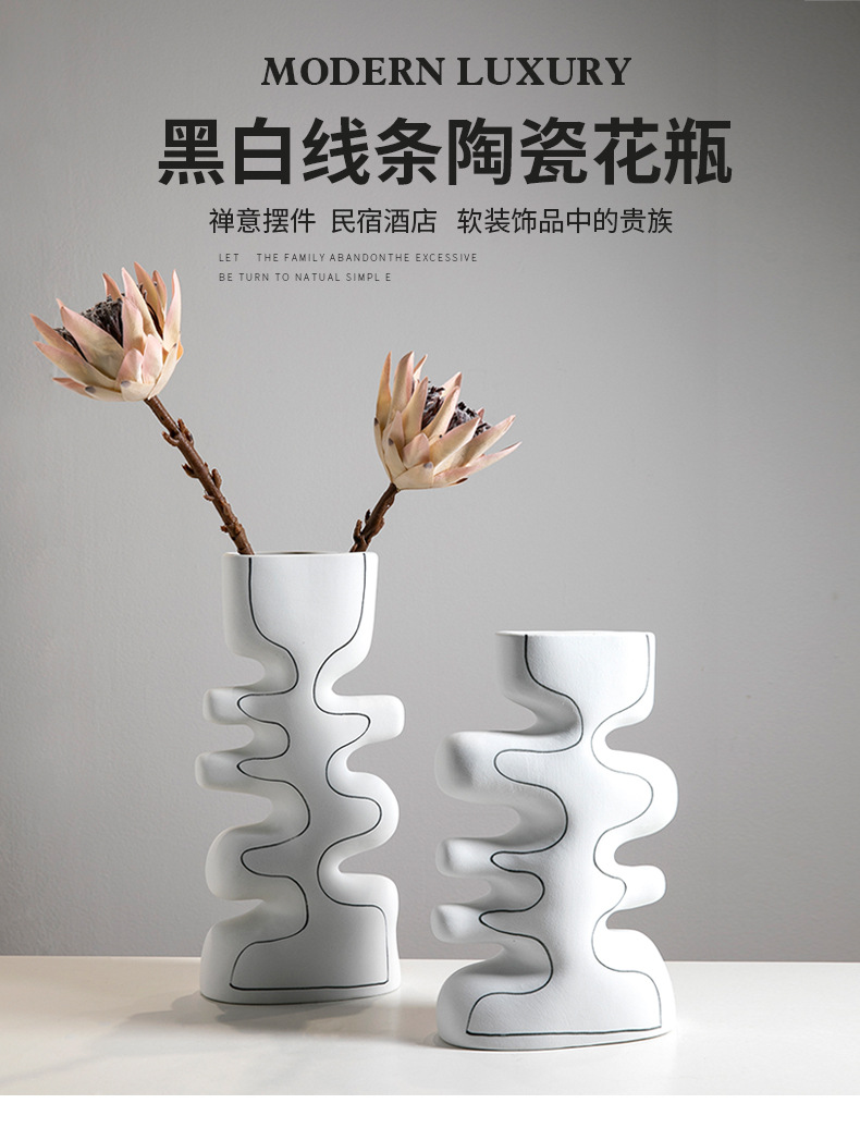 现代艺术家居软装银色陶瓷花瓶摆件 手工工艺品样板房别墅酒店装饰品详情2