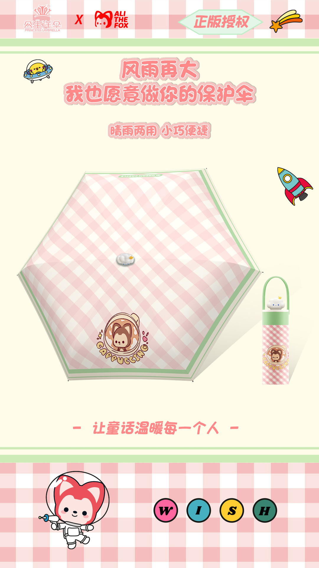 正版阿狸卡通五折防晒伞雨伞黑胶防晒折叠晴雨两用遮阳伞5219详情2