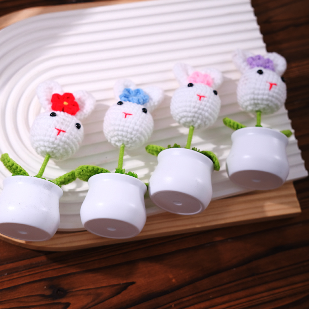 仿真迷你小兔子毛线针织成品盆栽diy装饰送朋友老师桌面实用礼品详情5