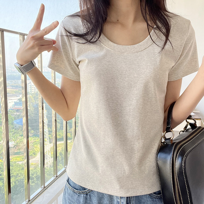 【高品质纯棉】u领收腰正肩显瘦大领口修身短袖T恤女打底衫上衣夏详情10