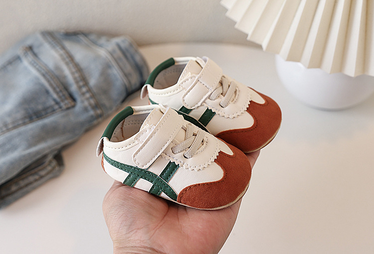 Soft-soled anti-slip walking shoes for infants aged 0-1 year old, boys and girls, 6-9-12 months, and sports color-blocked white shoes pic 8