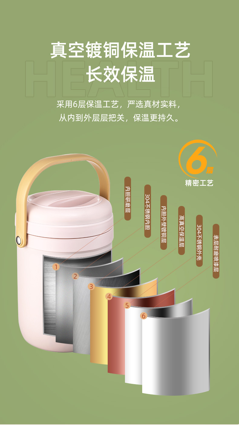 304 stainless steel vacuum insulated lunch box, large-capacity multi-layer insulated bucket for office workers, student lunch box, pot pic 5